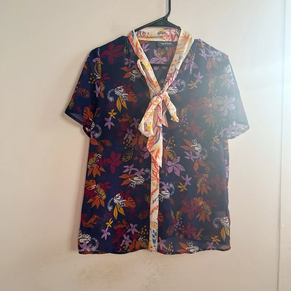 ModCloth floral tie front blouse medium - Picture 1 of 4
